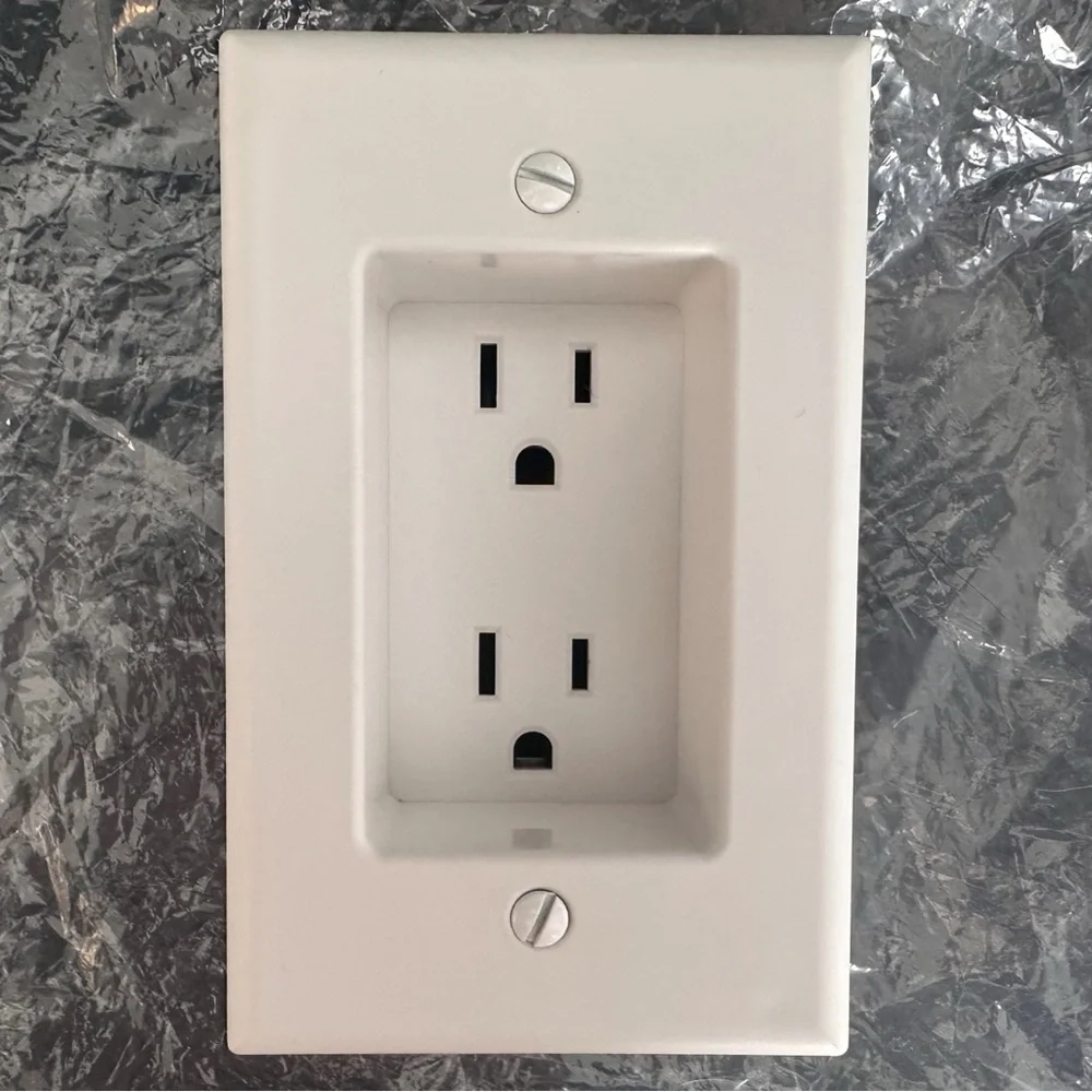 New White Leviton Recessed Wall Outlet with Built-in Wallplate & Screws